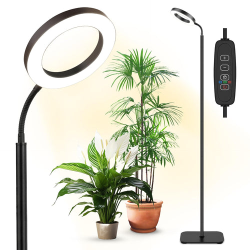 Luvikno | Vekstlys for innendørs planter Full Spektrum, Plante vekstlys, 20W Led gulv plantevekstlampe med høydejusterbar stå, Avbryter timer 3/9/12H, 10 dimbare lysstyrker for små store planter, Rund