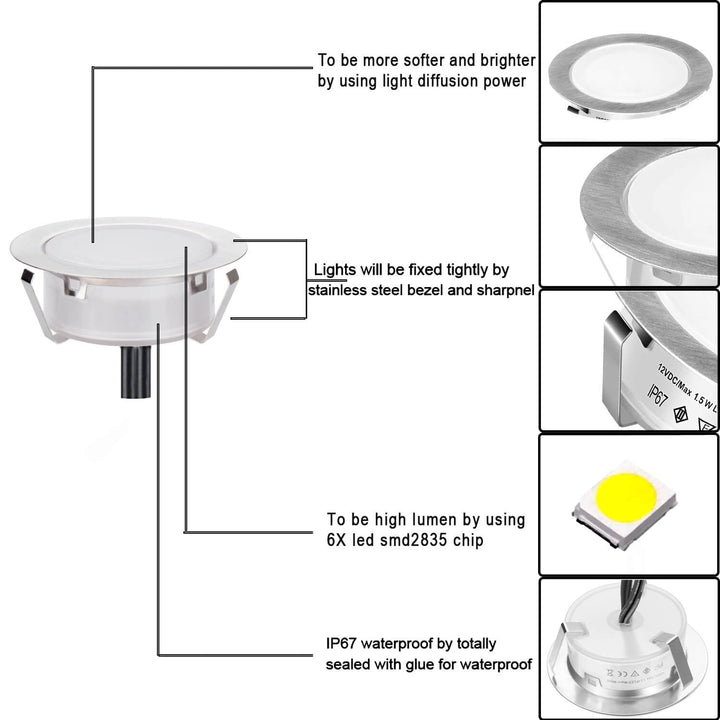Luvikno | Smy Lighting 6-Pack Led Deck Lights, Vanntett Ip67, Varm Hvit, Rustfritt Stål, Lav Spenning