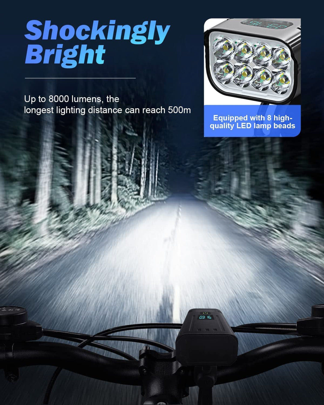 Luvikno | Victoper 8000 Lumens Sykkel Lys Sett, 8 Led Usb Oppladbare Foran & Bak Lys, Matt Svart
