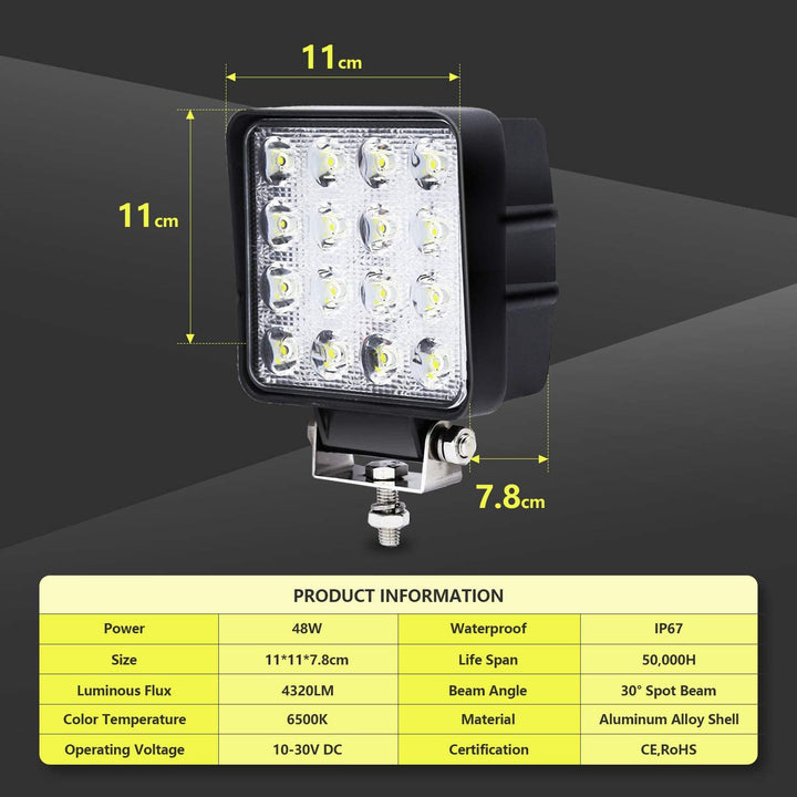 LED Arbeidslys 48W IP67 Ryggelys 2X-10X | Luvikno