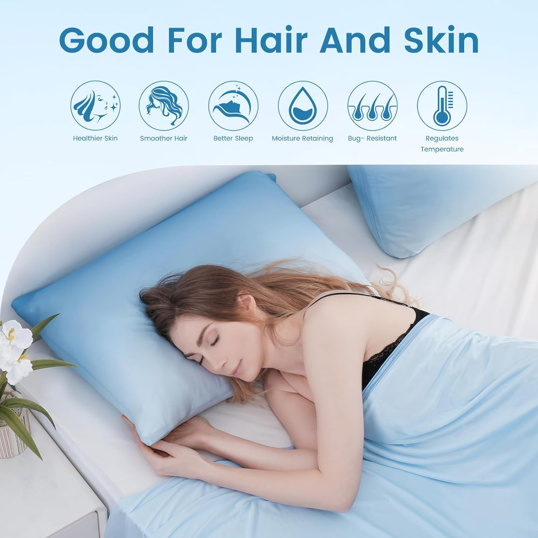2 Pak Blå Kjølepillowcases – Pustende, Myke, Hud- og Hårbeskyttende | Luvikno
