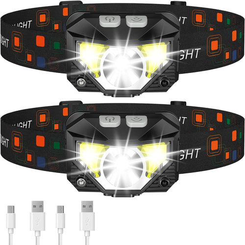 Luvikno | 2-Pack Ultra-Klar Oppladbar LED Hodelykt Vanntett med Bevegelsessensor