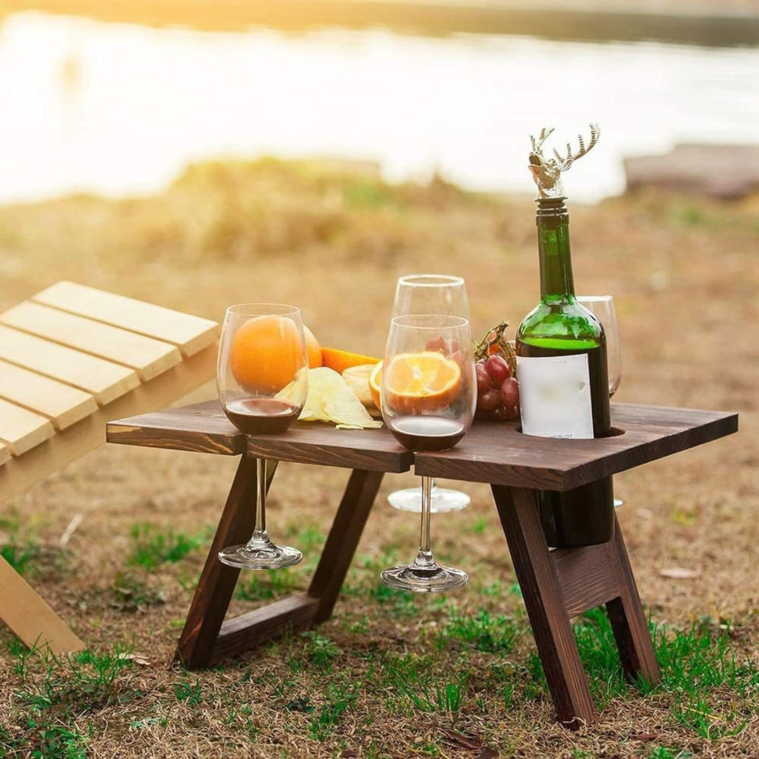 Luvikno | Bærbar Vintabell Vinlora FoldWood | Sammenleggbar & Mobil | Laget av Tre | Med Flaske- og Glassholder | For Piknik, Hage & Camping