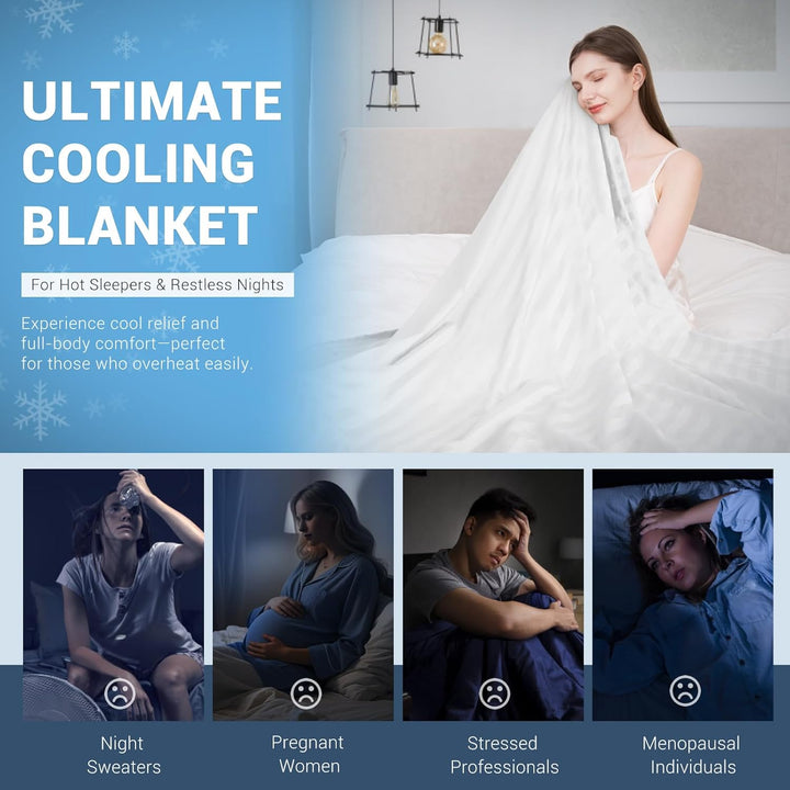 3.0 Kjølingstoff Q-max > 0.5 Ultra-Soft Hvit Stripete Teppe av Hvit | Luvikno