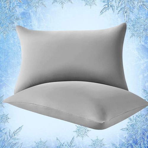 2-Pack Kjølepillowcases – Q-Max >0.5 , Anti-Statisk, Skult Glidelås,, Farge Grå | Luvikno