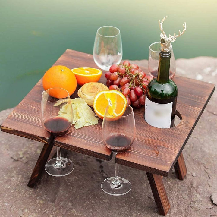Luvikno | Bærbar Vintabell Vinlora FoldWood | Sammenleggbar & Mobil | Laget av Tre | Med Flaske- og Glassholder | For Piknik, Hage & Camping