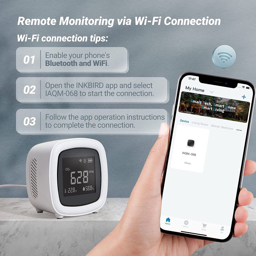 INKBIRD WiFi 3-i-1 Innendørs CO2 Detektor IAQM-068W | Luvikno
