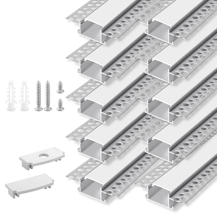 Luvikno | Hunhun 10-Pack 6.6Ft Led Aluminium Kanal Med Diffuser, Trimless Innfelt Belysning, Sølv