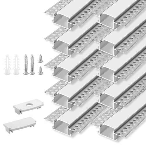 Luvikno | Hunhun 10-Pack 6.6Ft Led Aluminium Kanal Med Diffuser, Trimless Innfelt Belysning, Sølv