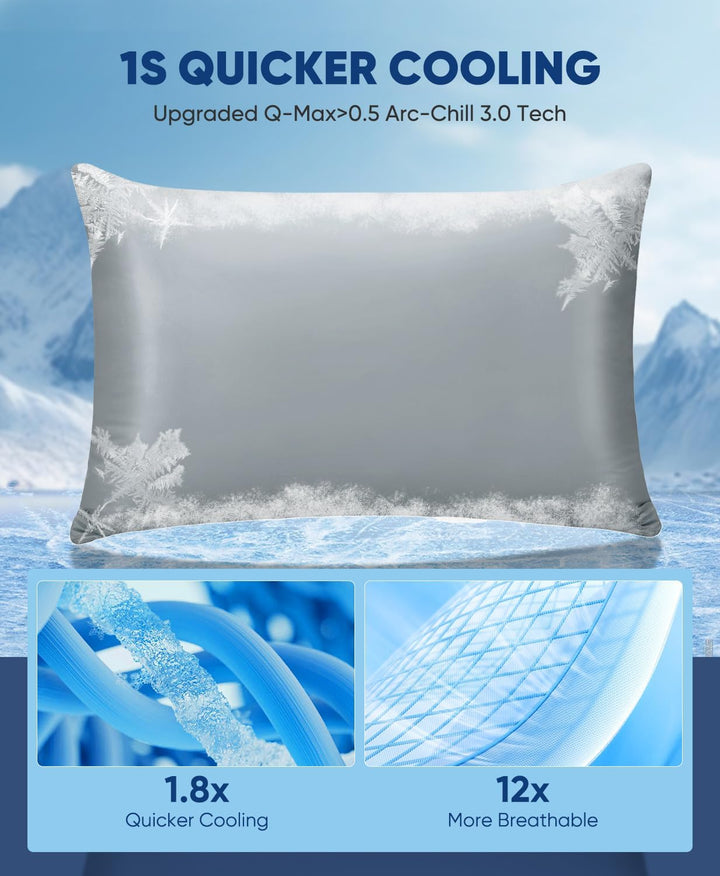 2-Pack Premium Silky Super Cooling Mørkegrå Putetrekk – Extreme Q-Max 0.5 | Luvikno