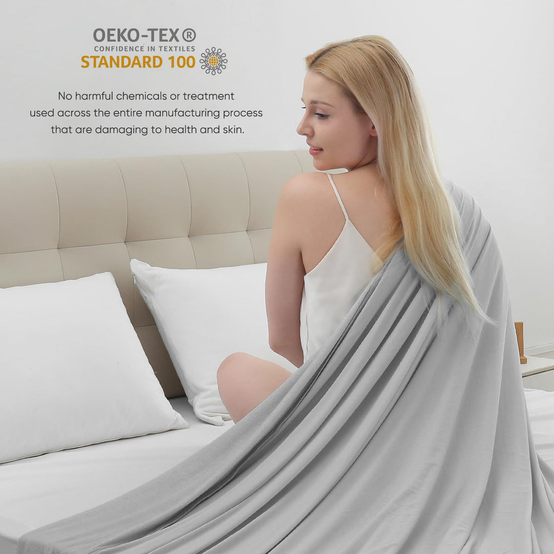 Kjøleteppe – Q-Max>0.5, Lett Bambusfiber, Pustende & Myk, All-Season Kjølig Komfort | Luvikno