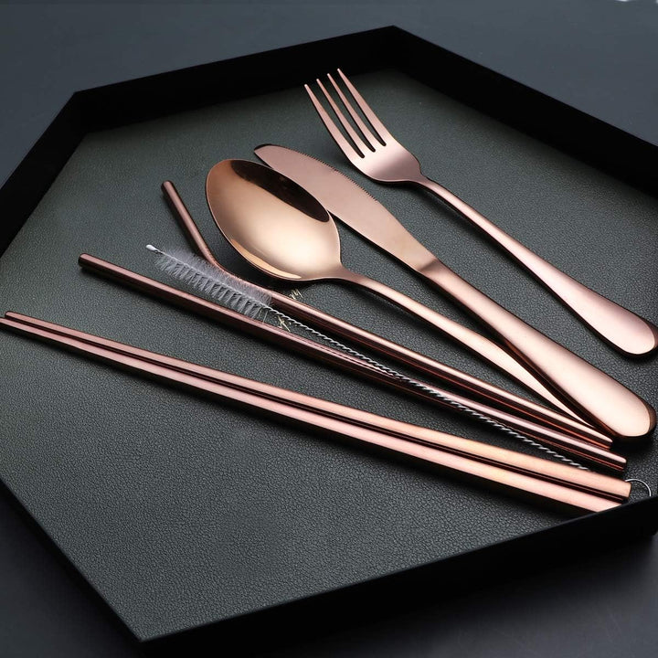 Luvikno | Bestikksett GoCutlery | 4-delt for på farten | Rustfritt stål & BPA-fritt | Med transportcase