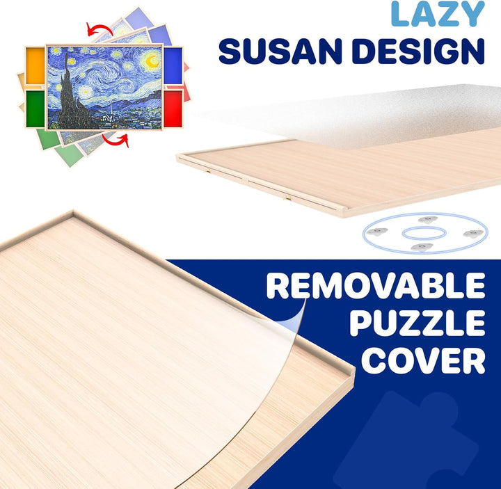 Rotatable 360-degree wooden puzzle table with drawers and cover, portable puzzle table for up to 1000 pieces, 30" x 22" Luvikno