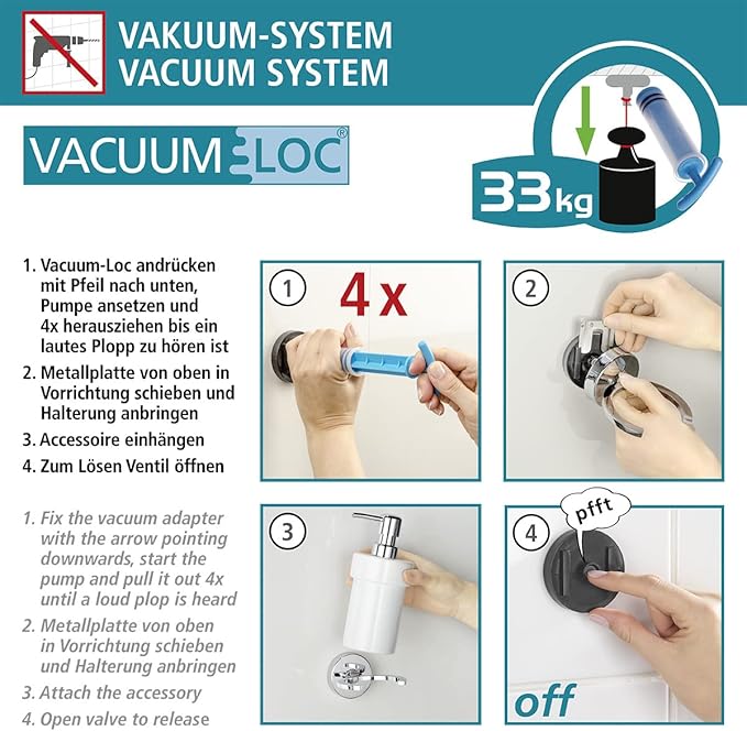 Luvikno | Vacuum-Loc Veggkroker Duo Capri – Borløs & Sterk Veggmontering for Bad & Kjøkken