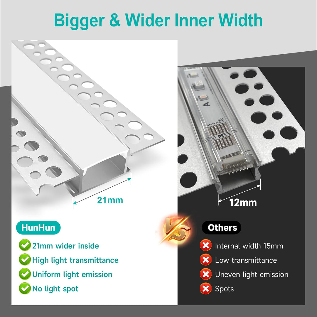 Luvikno | Hunhun 10-Pack 6.6Ft Led Aluminium Kanal Med Diffuser, Trimless Innfelt Belysning, Sølv