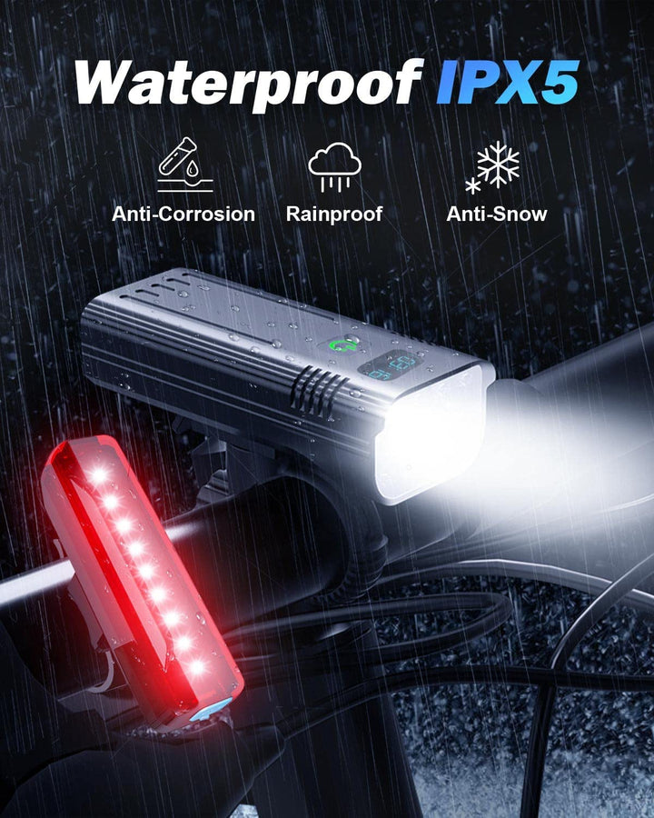 Luvikno | Victoper 8000 Lumens Sykkel Lys Sett, 8 Led Usb Oppladbare Foran & Bak Lys, Matt Svart