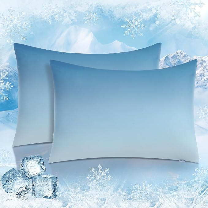 2 Pak Blå Kjølepillowcases – Pustende, Myke, Hud- og Hårbeskyttende | Luvikno