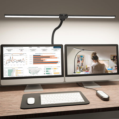 Luvikno | Shinetech Led Skrivebordslampe For Hjemmekontor, 4000k Nøytral Hvit Dobbel Hode Arkitekt Oppgave Lamper Med Klemme, Dimbar Justerbar Fl