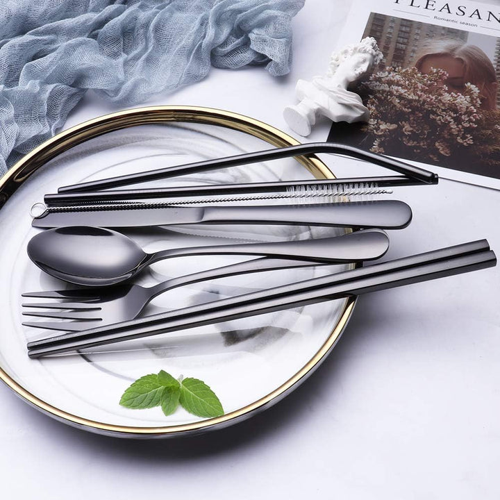 Luvikno | Bestikksett GoCutlery | 4-delt for på farten | Rustfritt stål & BPA-fritt | Med transportcase