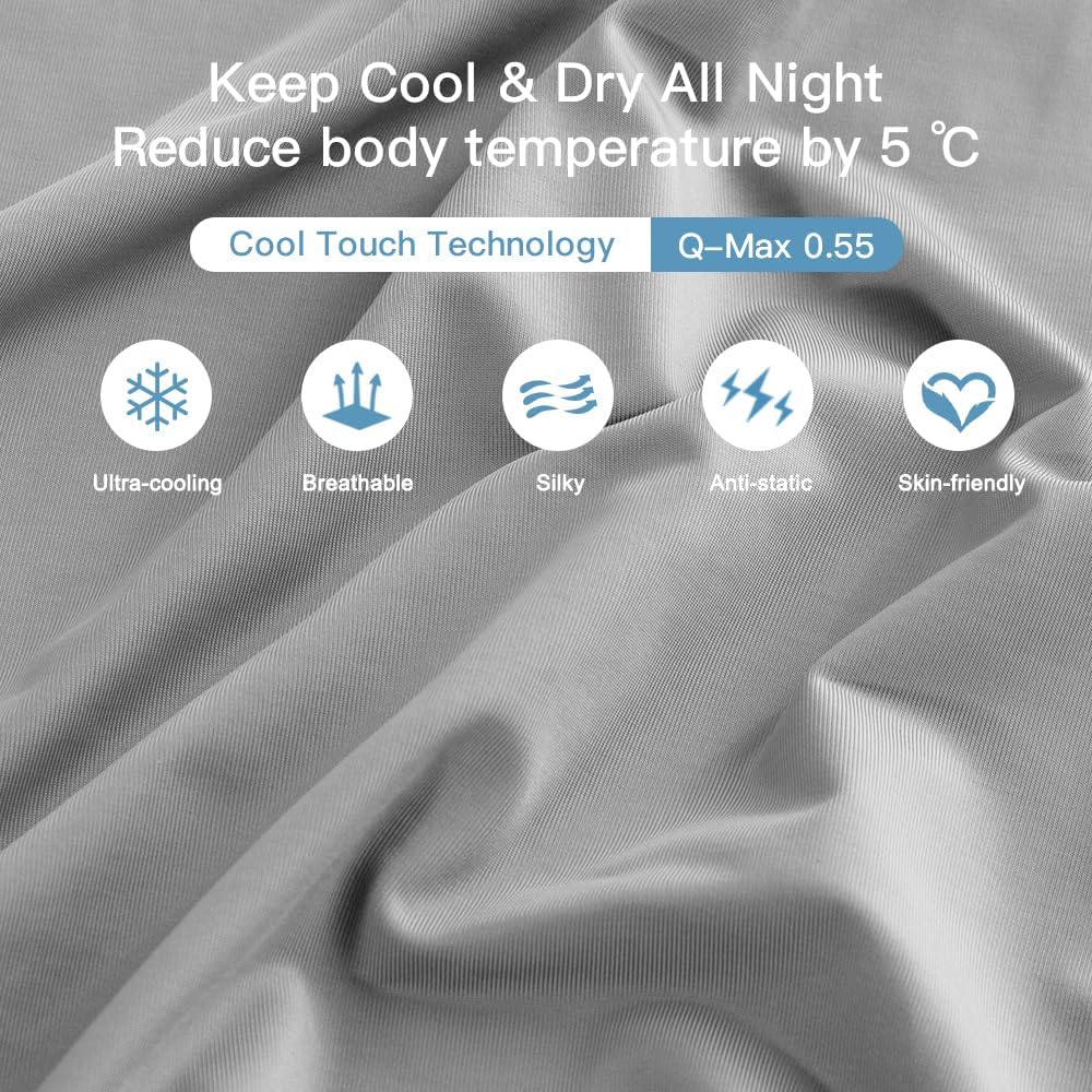 2-Pack Kjølepillowcases – Q-Max >0.5 , Anti-Statisk, Skult Glidelås,, Farge Grå | Luvikno