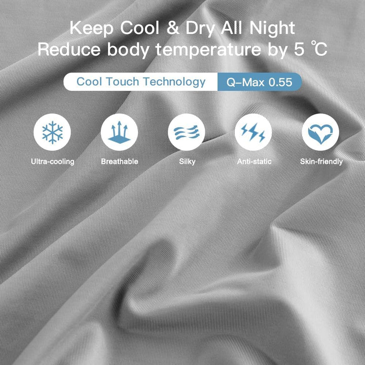 2-Pack Kjølepillowcases – Q-Max >0.5 , Anti-Statisk, Skult Glidelås,, Farge Grå | Luvikno