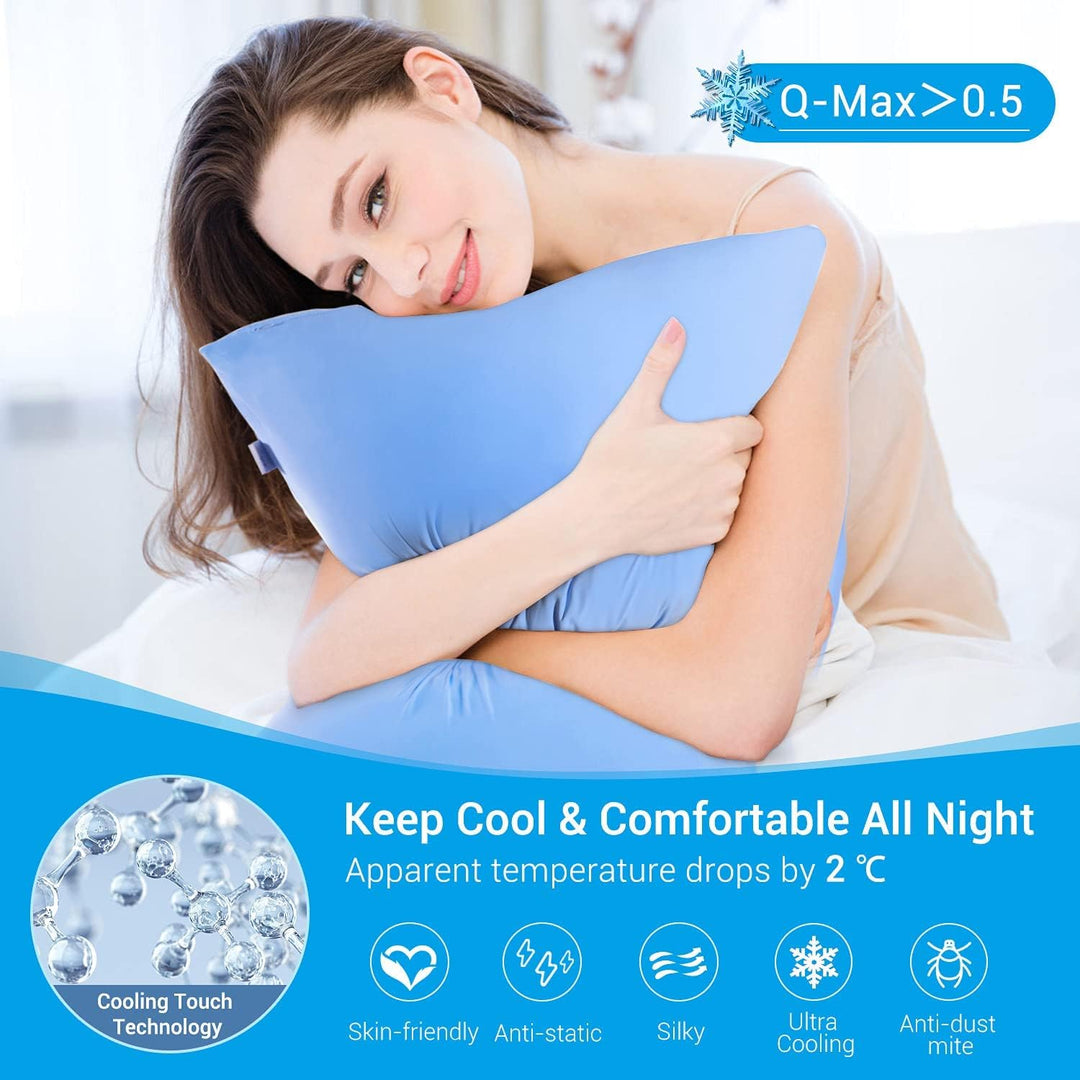 2-Pack Premium Silky Super Cooling Blue Pillowcases – Extreme Q-Max 0.5 | Luvikno