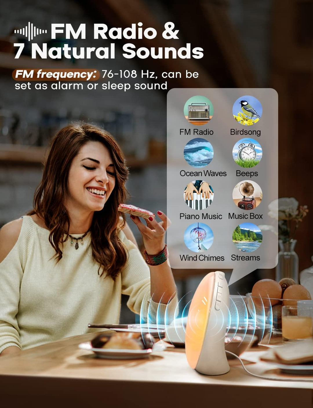 Luvikno | GlowRise Naturlig Våkningslys Vekkerklokke med Soloppgang & Solnedgang Simulering