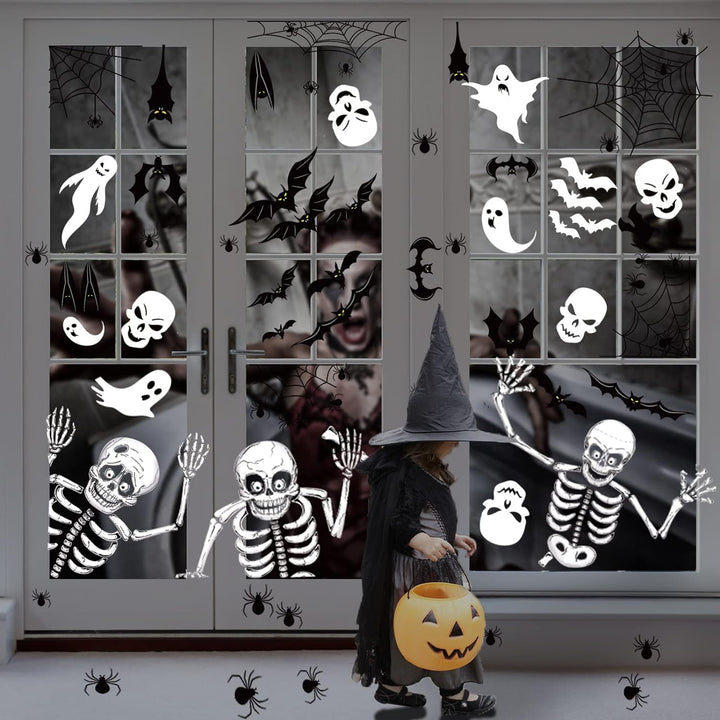 140PCS Halloween Vindu Klistermerker Dekor - Dobbeltsidige Avtakbare Klistremerker For Innendørs Halloween Fest Dekorasjoner Luvikno