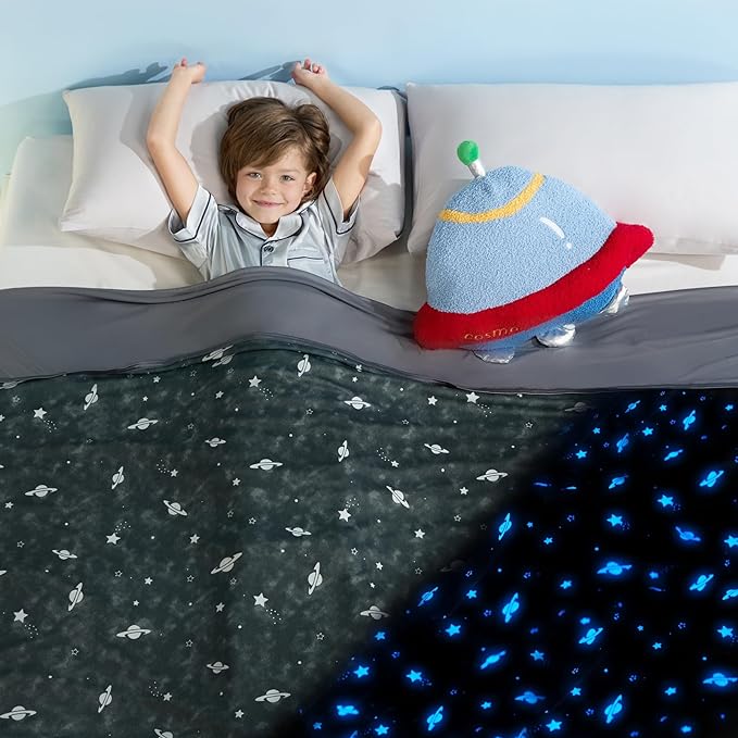 Glow-in-the-Dark Kjøleteppe For Barn– Q-Max > 0.5, Dobbeltsidig Farge Svart | Luvikno
