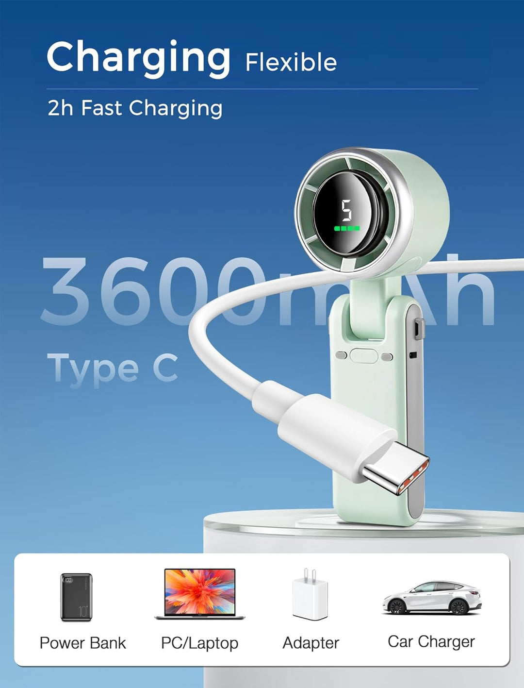 3-i-1 Mini Håndholdt Turbo Vifte – Skrivebord, Nakke & Bærbar Kjølevifte (Oppladbar) | Luvikno