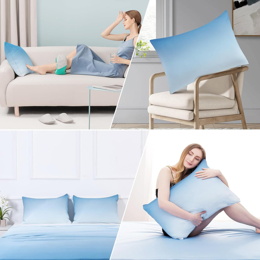 2 Pak Blå Kjølepillowcases – Pustende, Myke, Hud- og Hårbeskyttende | Luvikno
