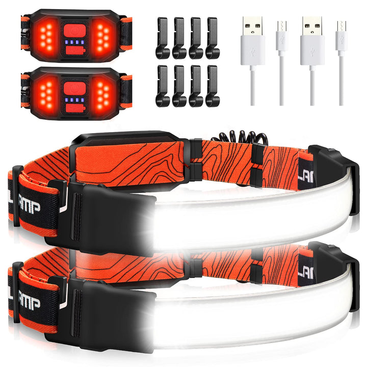Luvikno | Hopedone Oppladbar Hodelykt 1000 Lumens, 230° Vidvinkel, Vanntett, 2-Pack, Oransje