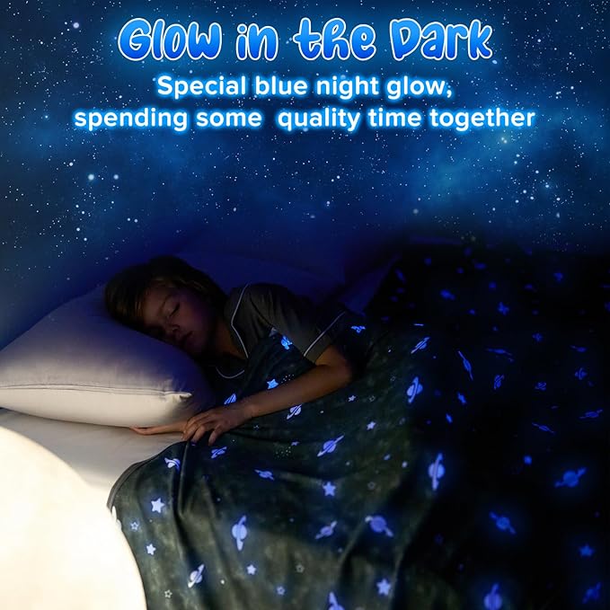 Glow-in-the-Dark Kjøleteppe For Barn– Q-Max > 0.5, Dobbeltsidig Farge Svart | Luvikno