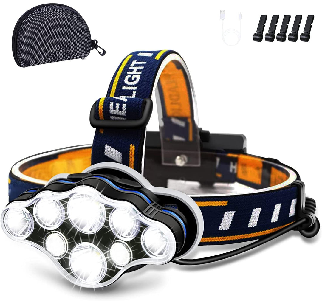Luvikno | Ochter 18000 Lumen Oppladbar Hodelykt, 8 Moduser, Vanntett, Usb, Røde & Hvite Lys