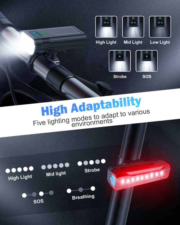 Luvikno | Victoper 8000 Lumens Sykkel Lys Sett, 8 Led Usb Oppladbare Foran & Bak Lys, Matt Svart