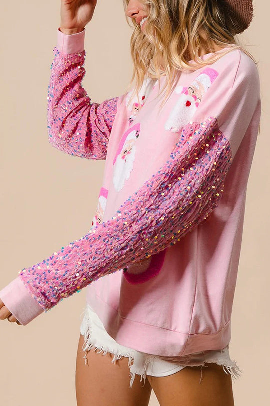 Luvik | Julemann Løs Åpen Rund Hals Rosa Ermeløs Sweatshirt