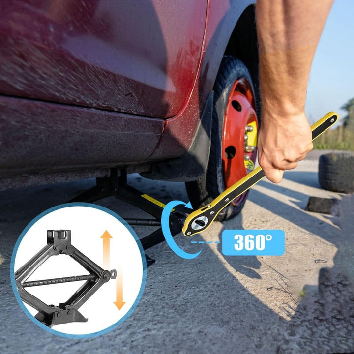 Heavy-Duty Saksjekk Rattnøkkel – 360° Roterende Dekkheiser Verktøy med Kryssadapter Sett Luvikno