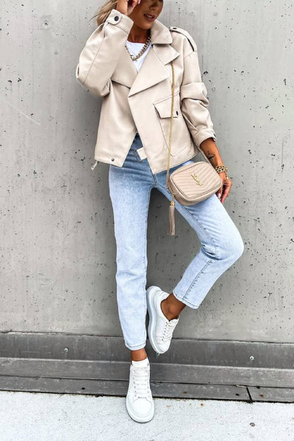 Luvik | Nahkareversi Taskut Brittiläinen Tyyli Lyhyt Takki