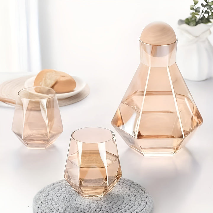 Diamant glass bilkarafels sett med 4 glass – moderne og dekorativ | 5-delt sett med lokk for vann, juice og vin | Luvikno