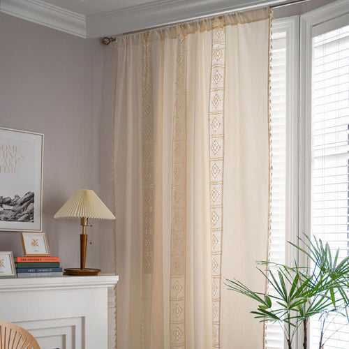 Beige Splicing Hollow-Out Lysfiltrerende Gardinsett | Luvikno