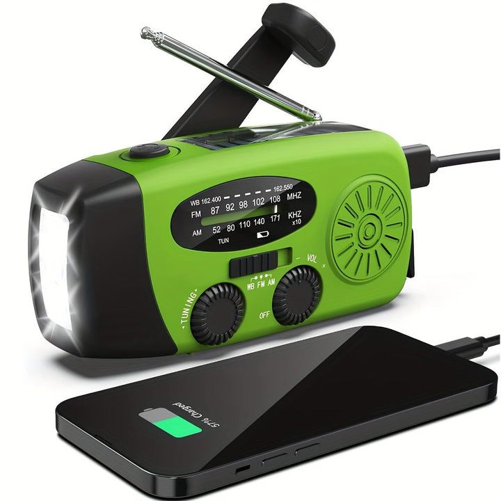Luvikno | Kompakt Nødradio med 2000mAh Power Bank, Solenergi, Håndsveiv og Innebygd Lommelykt for Utendørsbruk