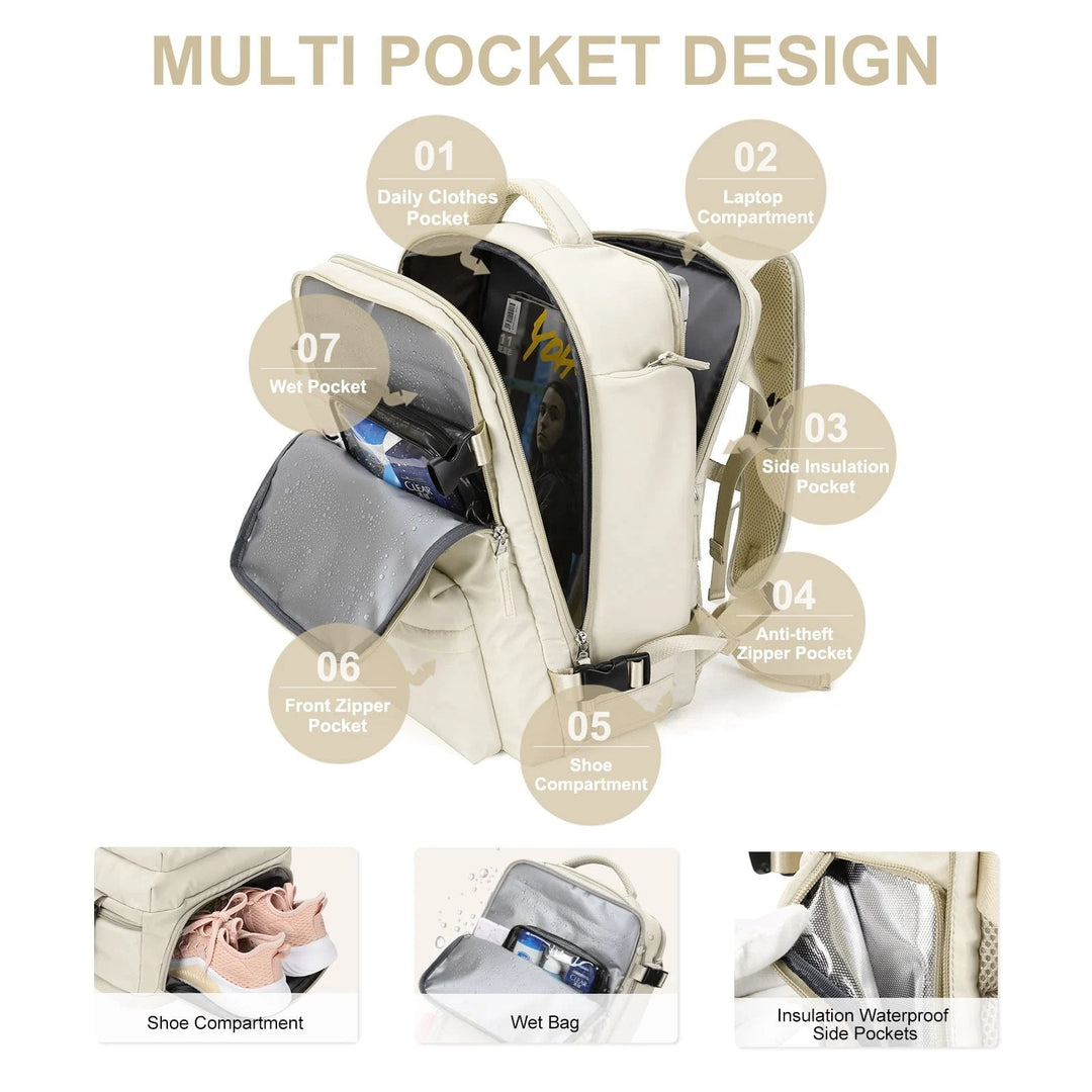 Luvikno | Travelliva Kvinners Reise Ryggsekk 35 L | Vanntett & med USB-port | Tyverisikker & Skorom | For Fotturer, Daglig Bruk & Reise