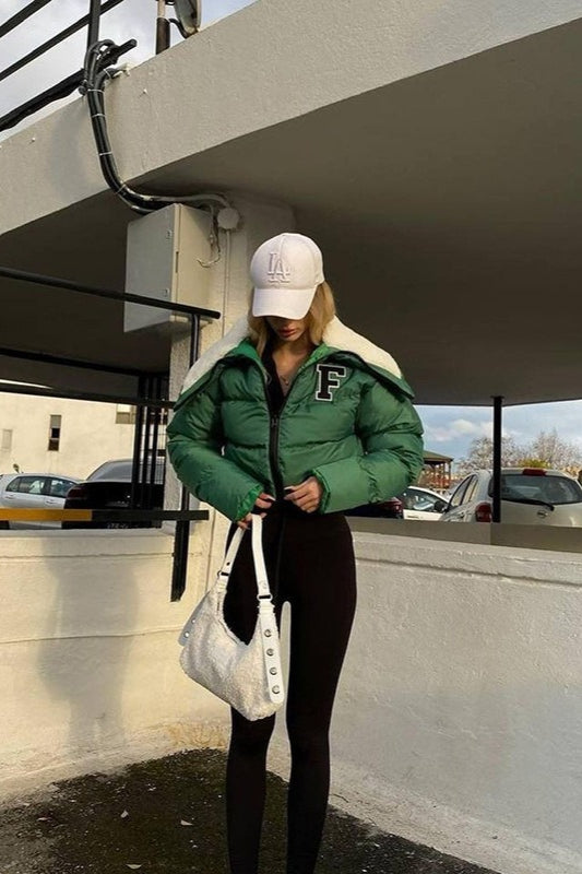 Luvik | Fleece Patchwork Tekoturkishuppari Collarin Puffer Jacket