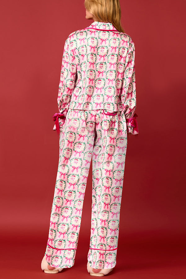 Luvik | Joulu Tulostettu Sametti Nauhoitus Pitkähihainen Pusero ja Elastinen Vyötärön Leveys Housu Setti