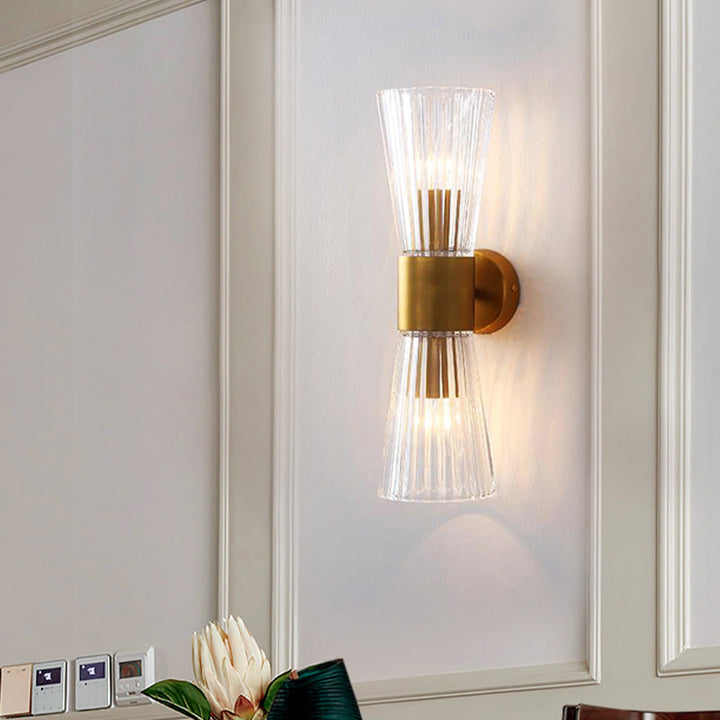 Timeglass Form Veggelys Postmoderne Klar Prismeglass 2 Hoder Messing Opp-Ned Vegglampe | Luvikno