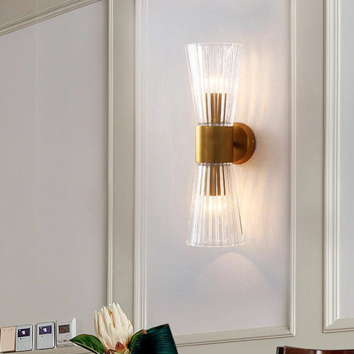 Timeglass Form Veggelys Postmoderne Klar Prismeglass 2 Hoder Messing Opp-Ned Vegglampe | Luvikno