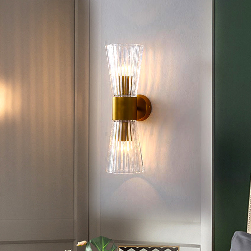 Timeglass Form Veggelys Postmoderne Klar Prismeglass 2 Hoder Messing Opp-Ned Vegglampe | Luvikno