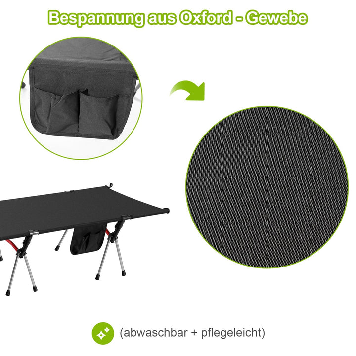 Folding Bed Black Camping Bed Høydejusterbar | Luvikno
