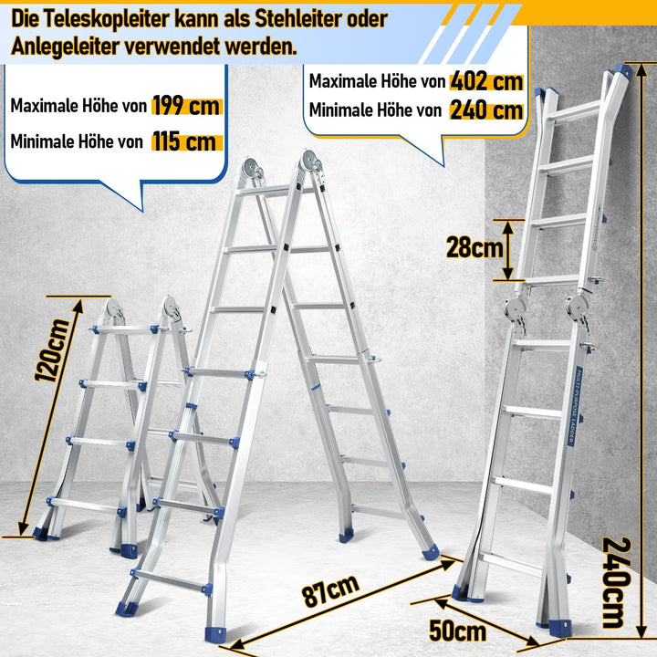 Teleskopstige Multifunksjonsstige 3 i 1 Aluminiumsstige | Luvikno