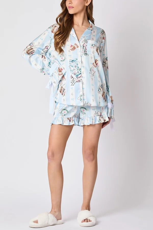 Luvik | Joulumuoti Painettu solmio yläosa ja joustava vyötärö rypytetty shortsisetti